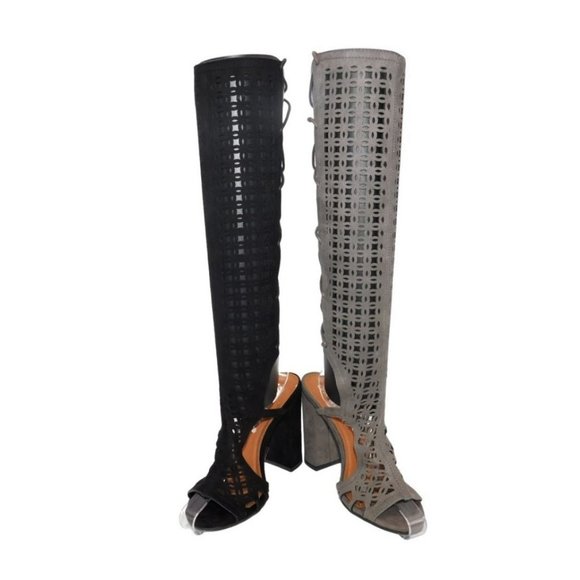 TOI et Moi Grey Peep-Toe Tall Women's High Heel Sandal - Picture 2 of 2